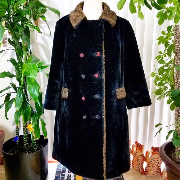 Vintage 60s faux fur black with brown lining coat - Picture 1 of 8